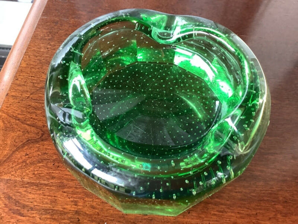 Vintage Murano? Green thick glass Bubble mid Century modern MCM Ashtray