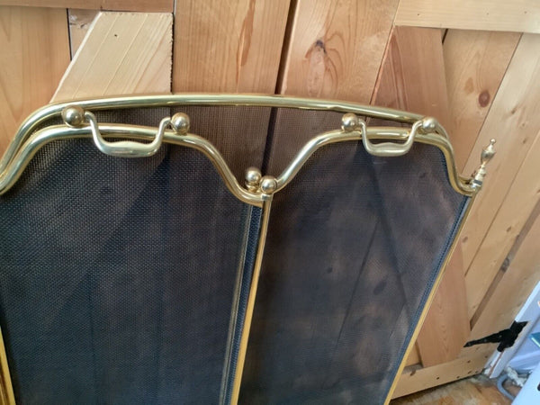 Vintage 4-Panel Folding Gold brass Tone & Mesh Fireplace Screen handles
