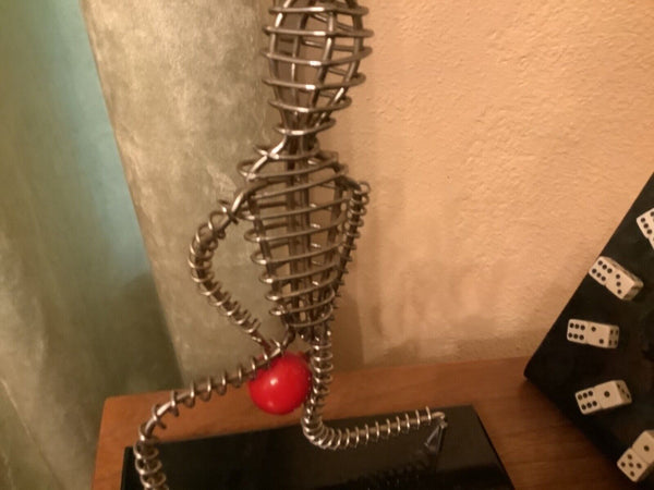 Mcm Brutalist Art Twisted Metal Wire Sculpture Statue Man  Form Bowling vtg