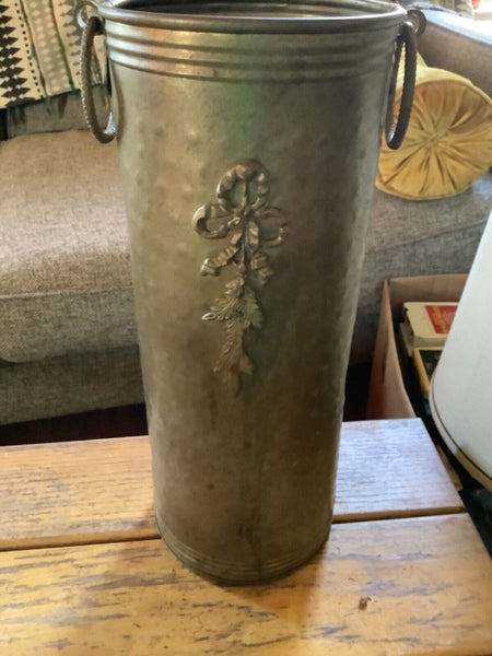 Vintage  Brass copper Hammered Umbrella Stand or Cane Holder