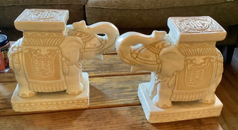 Vintage Pair of ceramic Elephant stands bookends statues book ends