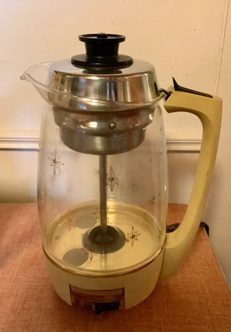 Vtg glass MCM Proctor Silex Coffee Pot Percolator Atomic Starburst mid century