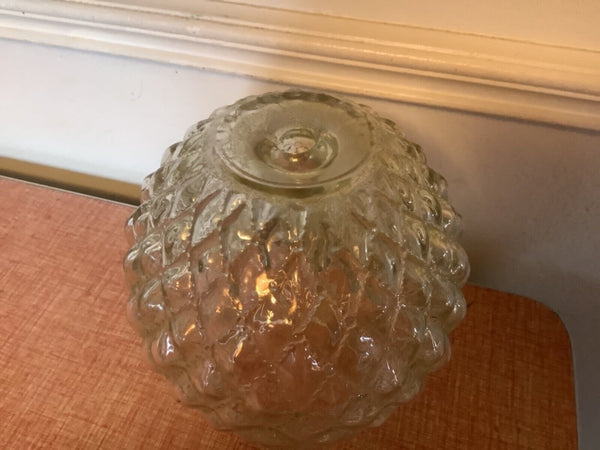Vintage Clear Diamond Cut MCM Glass Globe Shade  Light Fixture pole swag lamp