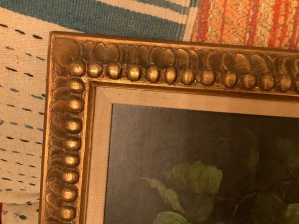 Antique vintage oil painting fruit still life signed gold carved frame framed