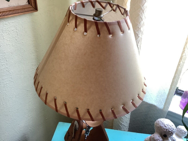 VTG Bent Wooden wood Western Branded Stirrup Lamp with shade