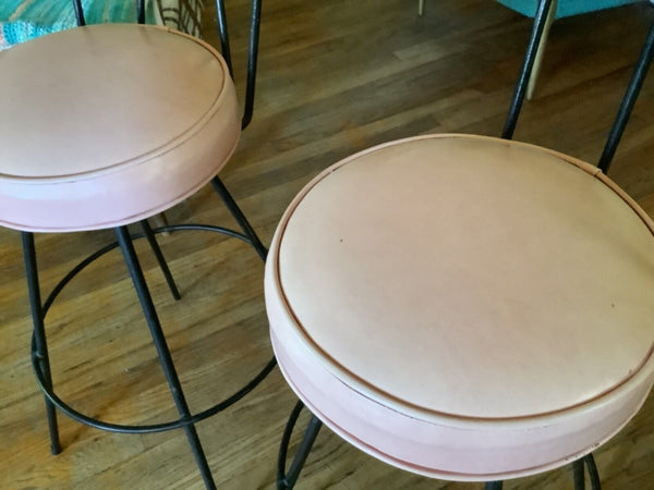 Pair of Vintage Mid Century Modern Pink iron  Barstools Bar Stoolschairs mcm