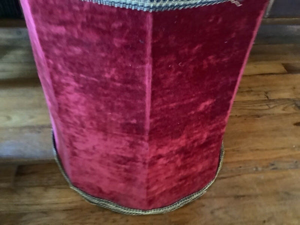 Vintage Mid Century Red suede velvet  Drum Barrel Table Lamp Shade Pair retro