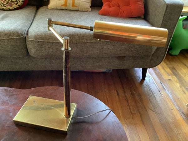 Vtg Brass Adjustable Swinging Arm desk table Pharmacy Table Lamp mid century