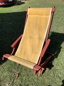 Vtg Beach Sling Chair red Wood & Canvas Deck Beach Pool Lounge Chair  Folding