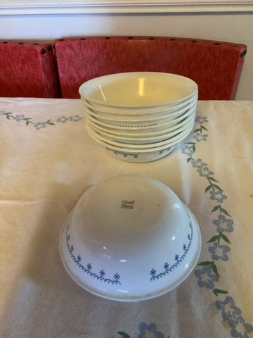 Vintage Corelle Blue Snowflake Garland Cereal/Soup Bowls Set Of 9