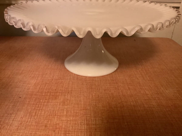 Vtg silver crest  Fenton Milk Glass  Pedestal Round Cake Serving Plate 13”