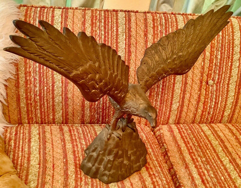VtG LARGE Cast Brass Eagle Rock Mid Century Modern Americana sculpture