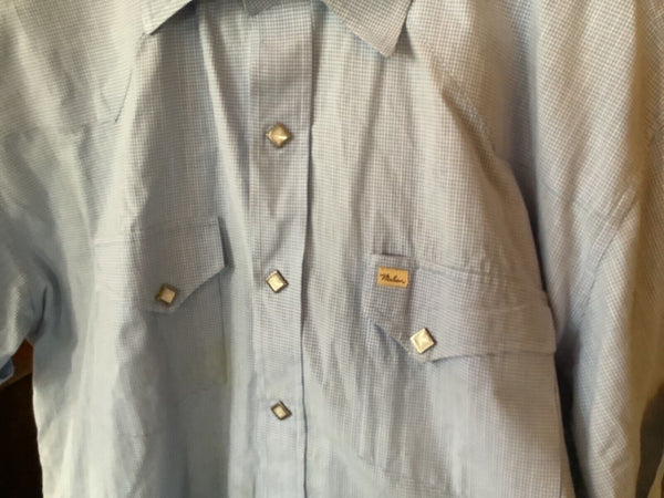 Larry Mahan Mens Xl Blue Geometric Western Short Sleeve Pearl Snap Shirt