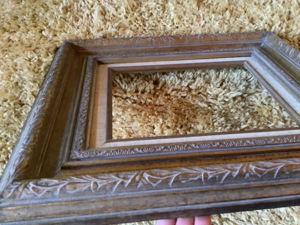 Vtg Carved Mexico Wood MCM  mid mid Century  Linen Picture Frame Holds 8 x 10