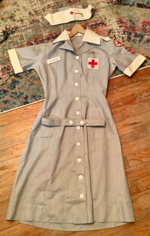 VINTAGE RED CROSS UNIFORM VOLUNTEER NURSE MILITARY DRESS & HAT