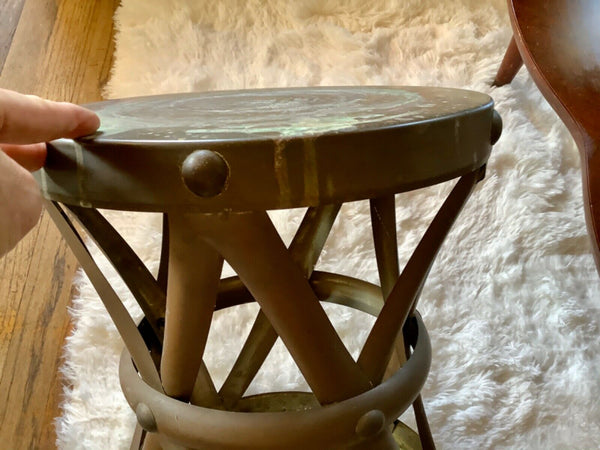 Vintage mid century modern retro Brass drum X Stool End Table Plant stand