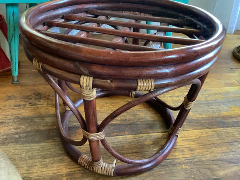 Vtg Bohemian Boho Mid-Century Bentwood  Bamboo Rattan Footstool Ottoman Stool 2