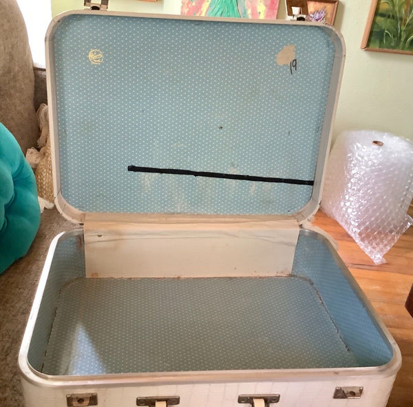 Vintage  Suitcase White Faux Alligator  Luggage mid century modern carry on
