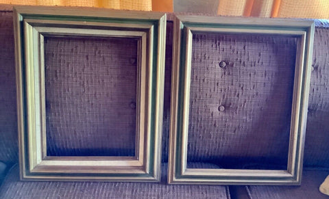 Vintage Mid Century  modern mcm Pair Mexico green art Picture Frames wood wooden