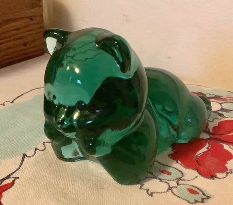 Vtg Fenton Green glass Blown Bear