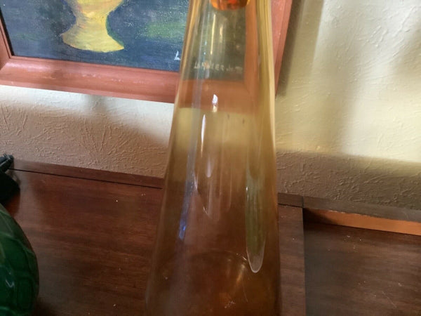 Vtg mid Century modern mcm yellow Amber Glass  Genie Bottle Decanter Stopper