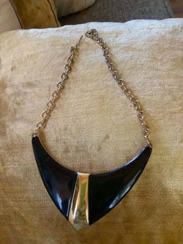 Vtg Monet Necklace Enamel Black Cast Gold Plate Boomerang Ubangi Choker Egyptian
