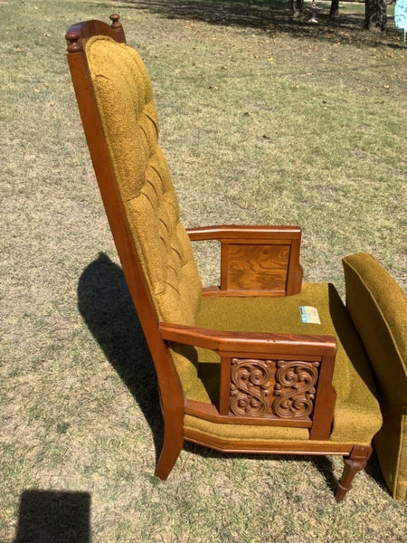 Vintage Broyhill Tufted Velvet suede wood Mid Century Modern arm chair green