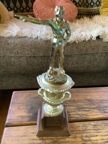 Vintage metal Unmarked Shooting Trophy  Wooden Base Pistol Gun marksman