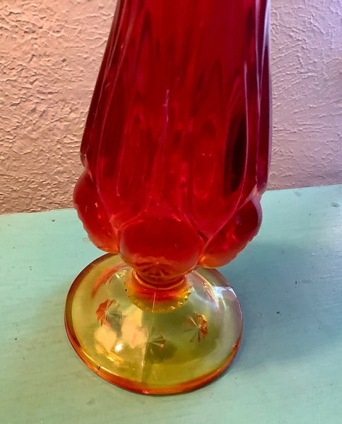 Vtg Viking Red Orange Amberina Stretch Swung Vase Art Glass mid century retro