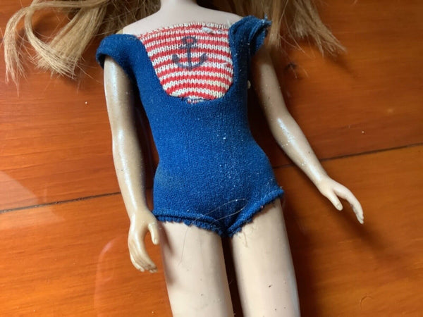 Vintage Barbie 1963 Mattel Skipper Bendable Legs  Doll Original Bathing Suit