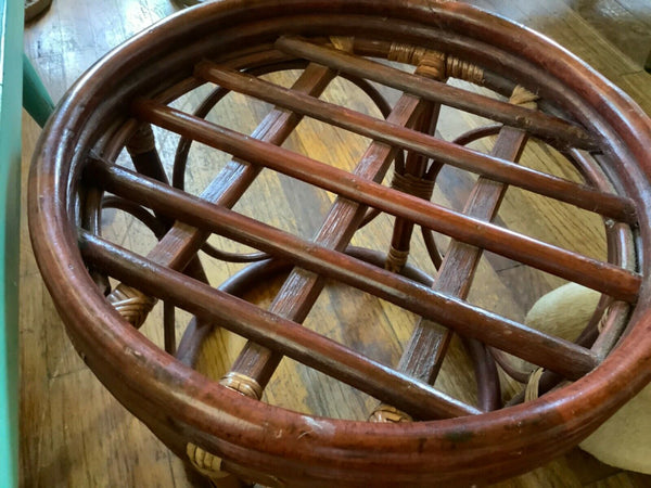 Vtg Bohemian Boho Mid-Century Bentwood  Bamboo Rattan Footstool Ottoman Stool 2