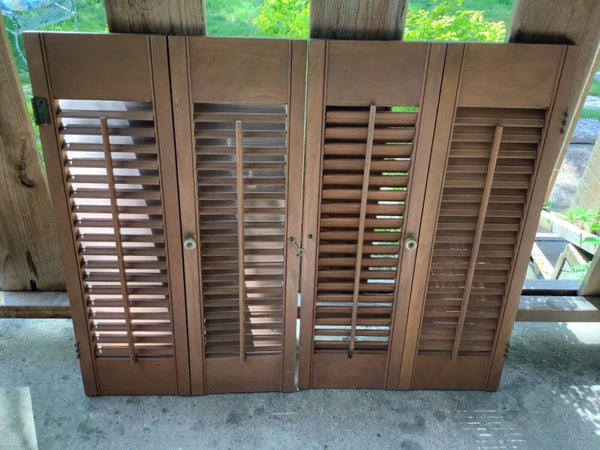 Vintage Wood wooden Shutters Set Louvered 4 panels hinged