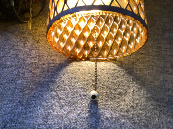 Vtg Mid Century modern gothic  Retro Hanging Swag Light Lamp amber Glass