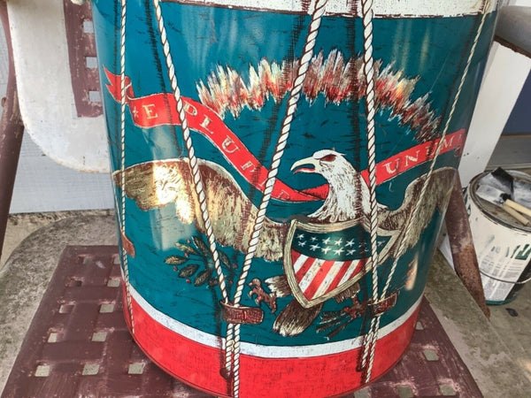 Vintage METAL Drum Trash Can American Eagle & Flag Old Drum tin canister