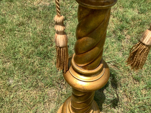 VTG Hollywood Regency Mid Century modern retro gold wood tassels Table Lamp