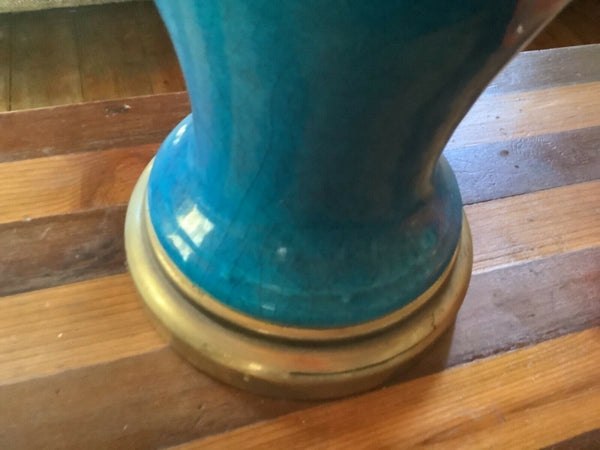 Vintage mid Century modern MCM Glazed Ceramic Art Pottery Blue Table desk Lamp