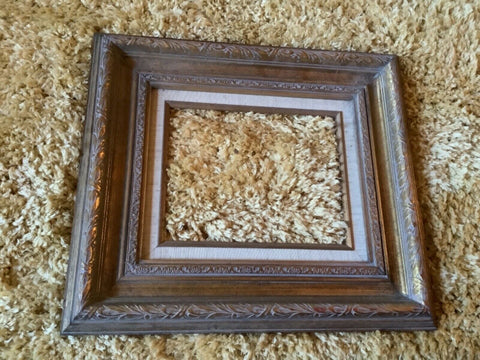 Vtg Carved Mexico Wood MCM  mid mid Century  Linen Picture Frame Holds 8 x 10