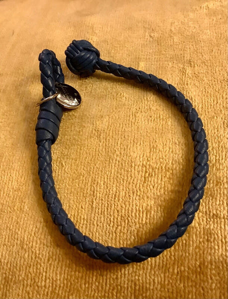 Bottega Veneta Intrecciato Knot Weave Blue Leather Bracelet