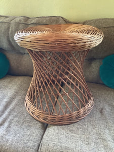 Vtg end table Plant Stand Ottoman Stool Cane Rattan Wicker Boho Mid Century side