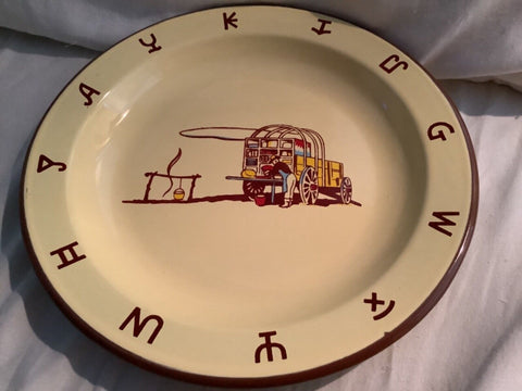 Monterrey Western Ware Enamel Dinner Plate  10 1/4” Inch Chuck Wagon Cowboy