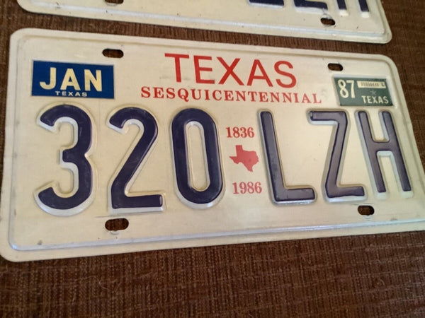 Vintage Texas 1986 SESQUICENTENNIAL License Plate PAIR 320 LZH