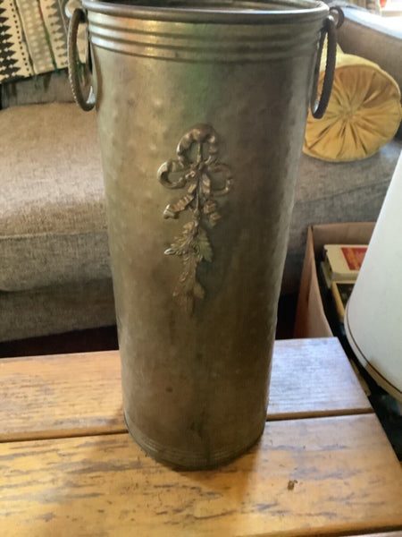 Vintage  Brass copper Hammered Umbrella Stand or Cane Holder