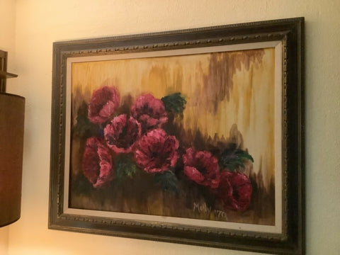 Vtg Large Original Oil Painting on Canvas Floral Still Life Signed Molly 1970