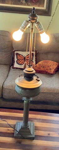 VINTAGE antique tall Brass KEROSENE OIL LAMP lantern double socket