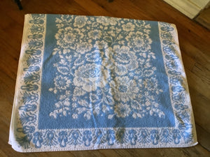 Vtg Cannon BLUE ROSES Bath Towel Hand & Face towel 3 pc set Fringe Cotton USA