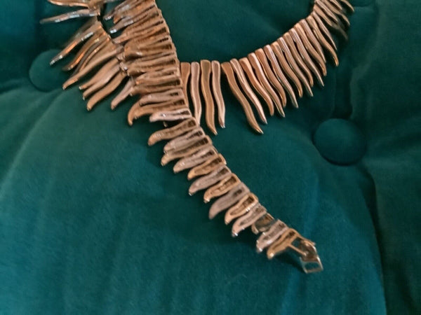 Vintage Gold Tone Spike Bib Necklace Statement Chain Choker Collar