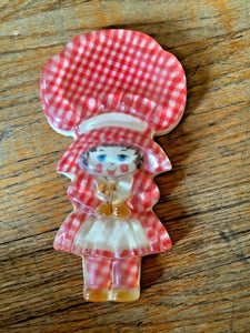 Vintage Mid Century Resin acrylic Girl Gingham Wall Plaque hanging or Spoon Rest