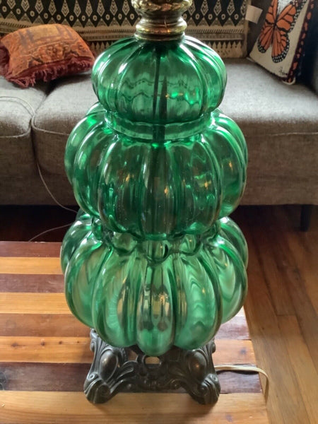 Vintage Mid Century modern retro mcm Green Globe Glass Table Lamp