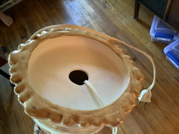 Vintage mid century modern pair Ceramic pottery Owl Table Lamp drum Shades mcm