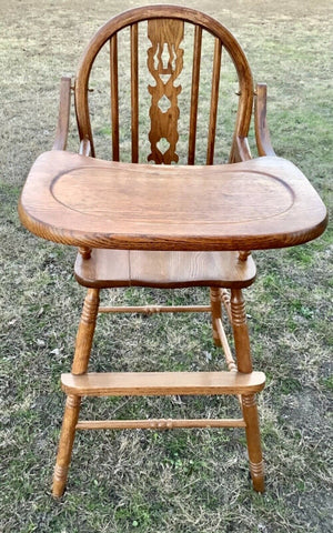 Vintage oak Wooden Baby Highchair High Chair with removable tray